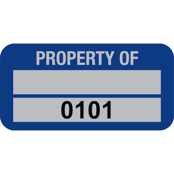 Lustre-Cal PROPERTY OF Label, 5 Alum Dark Blue 1.50in x 0.75in 1 Blank Pad & Serialized 0101-0200, 100PK 253769Ma2Bd0101 - main